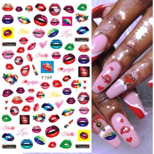 1pcs sexy lips fruits nail polish stickers tattoo nail designs decoration adesivi per unghie nagelsticker Avocado orange lemon