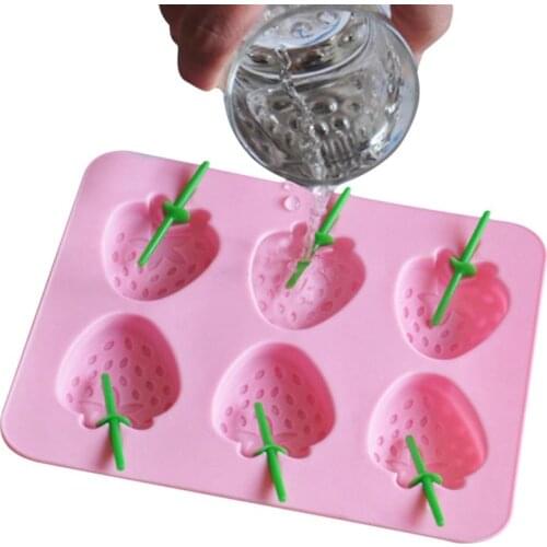 1pc Creative Strawberry Shape Ice Mold Silicone Fruit Shape Mold With 6 Sticks Ice Cream Tools Accessories