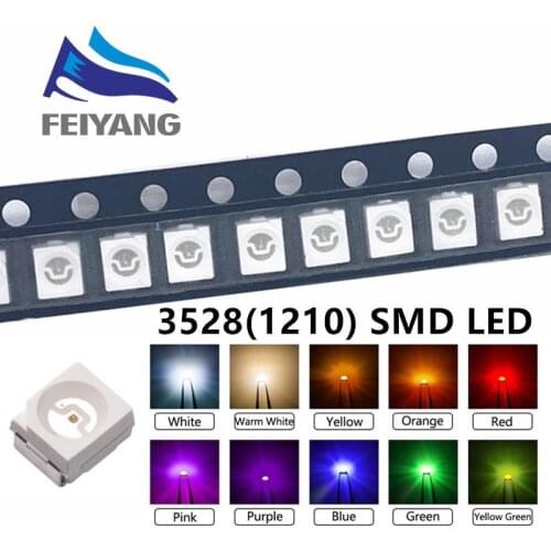 5 Values 100PCS/LOT Super Bright 3528 1210 SMD LED Red/Green/Blue/Yellow/White 20pcs Each LED Diode 3.5*2.8*1.9mm 3528 R/G/B/W/Y