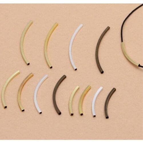 100pcs 30x2/40x2/50x2mm Long Square Curved Tube Beads Metal Noodle Tube Spacer Beads for DIY Necklace Bracelet Jewelry Making