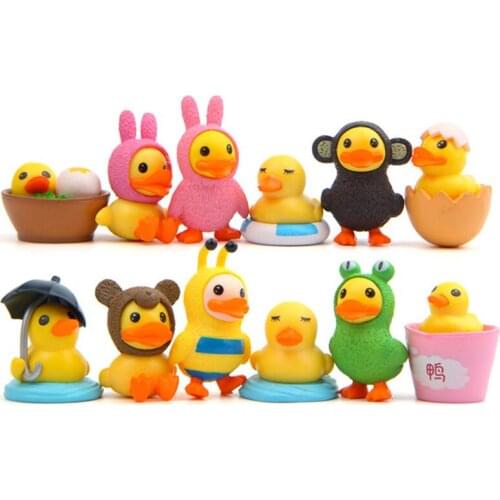 12pcs/lot Hot Sale Yellow Duck Figures Toys Dolls Resin Kawai Yellow Duck Action Figures Models Toys for Children Dolls Gifts