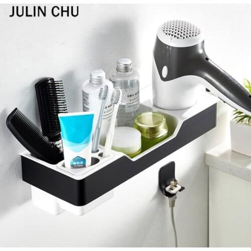 304 Stainless Steel Bathroom Shelf Black White Removable Hairdryer Holder Soap Shampoo Storage Rack for Bathroom Kitchen