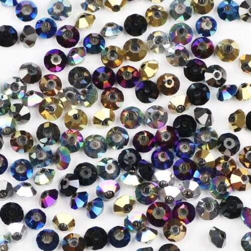 YHBZRET UFO shape Austrian Crystal Beads 4*6MM 100pcs Plating AB Color Double Bicone Loose Bead For Jewelry Making bracelet DIY