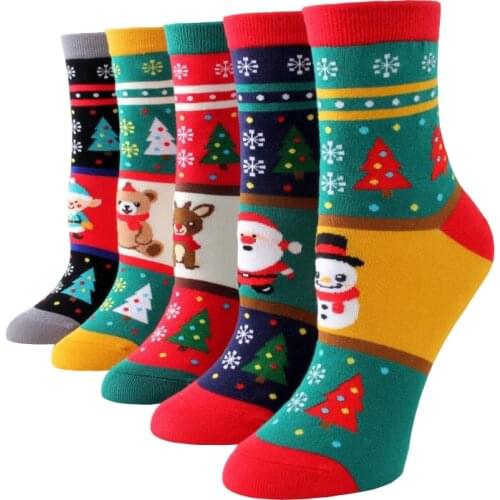 Recommend !! women cartoon socks 5pairs/pack colorful new years socks warm ladies and womans cute christmas cotton sock