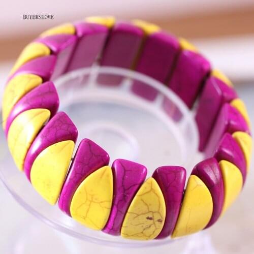 Free Shipping Handmade For Women Jewelry Natural Stone Beads Purple and Yellow Howlite Stretch Bracelet 8" 1Pcs H615