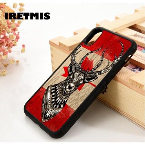 Iretmis 5 5S SE 6 6S phone case cover for iPhone 7 8 plus X Xs 11 Pro Max XR Deer stag elk flag of canada canadian maple leaf