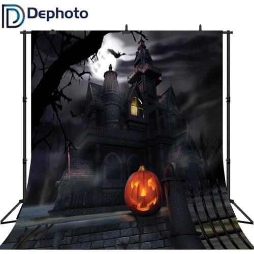 DePhoto Halloween Backgrounds Halloween Seamless Backdrops Photography Pumpkin Cemetery Dilapidated Castle Vinyl Backdrops