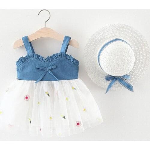 TELOTUNY dress Toddler Baby Kids Girl Sleeveless Strap Bow Print Tulle Princess Dresses +straw hat baby dress summer 2020apr28
