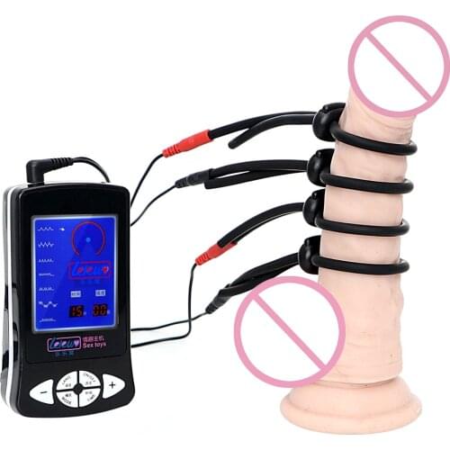 IKOKY Electro Stimulation Medical Sex Toys for Men Therapy Massager Penis Ring Electric Shock Silicone Electric Shock Cock Ring