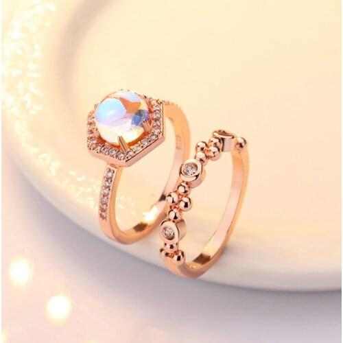 Exquisite Bridal Marriage Engagement Ring 2pcs/Set Shiny Pure Natural Crystal Fire Opal Ring High Jewelry
