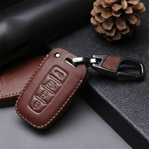Leather Car Key Cover Case For Hyundai I20 I30 I40 I20 Creta IX25 Kona Veloster Tucson 2019 2020 Solaris Sonata Key Ring Holder