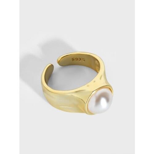 Minimalism 925 Sterling Silver Rings For Women Accessories, Elegant Wide Pearl Ring Wedding Party Female Gold Color Jewelry 2021