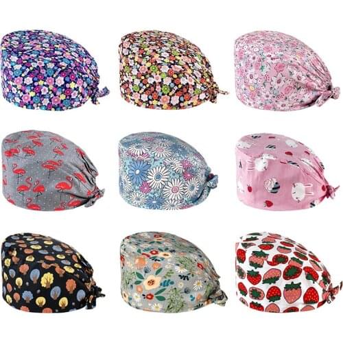 Multicolor Cartoon Flower Pet Printing Scrub Hat Beauty Salon Nursing Cap Laboratory Pet Shop Lab Work Fashion Scrub Cap