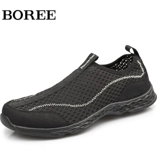BOREE Mens Casual Shoes Summer Light Quick Dry Mesh Shoes Outdoor Beach Shoes Slip-on Loafers Breathable Footwear Large Size 50