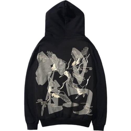 Autumn/winter 2020 Crane Embroidery 100% Cotton Hoody Black Hoodie
