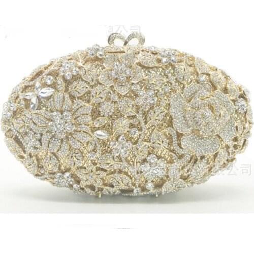 Hollow Out Women gold Flower Evening Bags Crystal Clutch purse Wedding Handbag Bridal Party Dinner gift Minaudiere clutches Bag