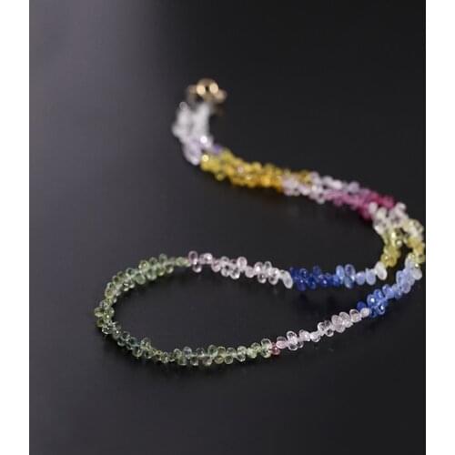 DAIMI Color Faceted Sapphire Necklace Female Genuine Gemstones Yellow 18K Gold Beaded Color Treasure Pendant Gift