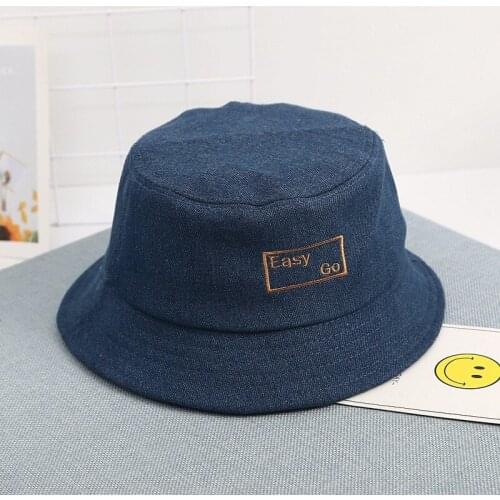 Denim letter embroidery Bucket Hat Fisherman Hat outdoor travel hat Sun Cap Hats for Children boys and girls 07