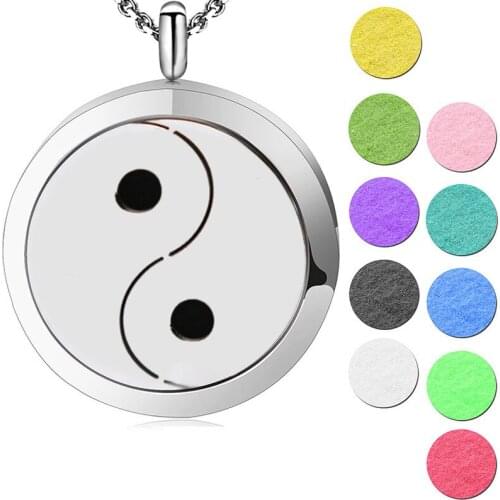 Silver Jewelry Yin And Yang Taiji Aromatherapy Oils Stainless Steel Pendant Perfume Diffuser Locket Necklace