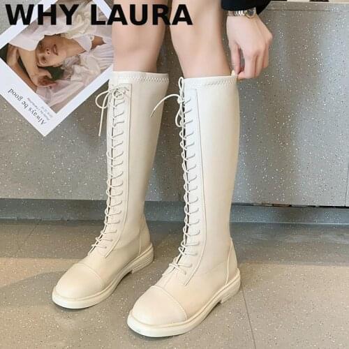Spring/Winter 2021 lace-up season new Knight boot mesh retro University British platform heel motorcycle boots fashion Mujer boo