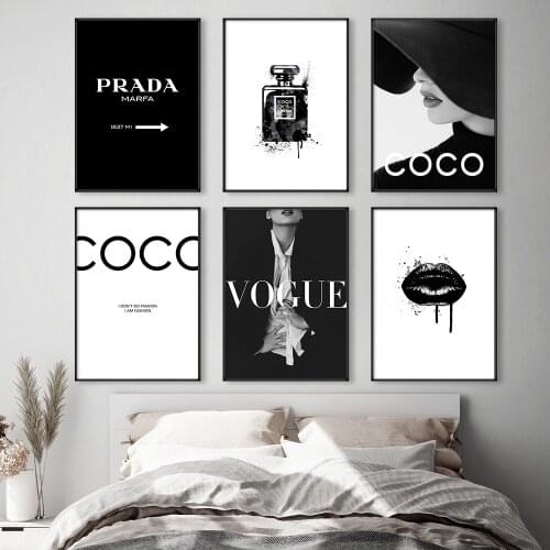 Modern Women Fashion Perfume Lips Wall Art Canvas Prints Black And White Vogue Poster Decorative Picture for Bedroom Home Decor