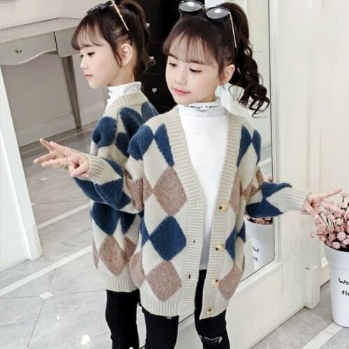 Girl Sweater Kids Baby Outwear Tops 2021 Retro Thicken Warm Winter Autumn Knitting School Sport Cardigan Children Clothing