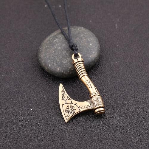 Teamer Fashion Silver Color Pendant Leather Trinket Viking Slavic Sword Axe Symbol Shield Amulet Necklace Jewelry