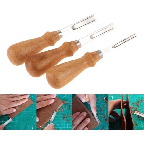 1pc 4/6/8mm Leather Cutting Groover DIY Skiving Stitching Tool Edge Beveler Wood Handle Template Handmade Trimming Leather Tools