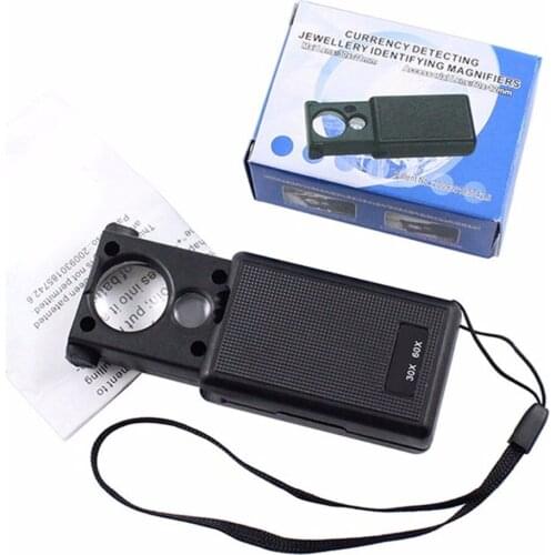 XINXIANG 30x 60x Magnifier LED Mini Pocket Portable Hand Magnifying Jeweler Microscope Currency Detector Old Man Reading Glass