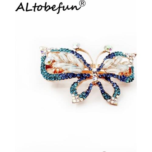 ALTOBEFUN New Fashion Rhinestone Crystal Butterfly Hairpin For Women Girls Ladies Barrettes Hollow Out Hair Clip Ornament AE007