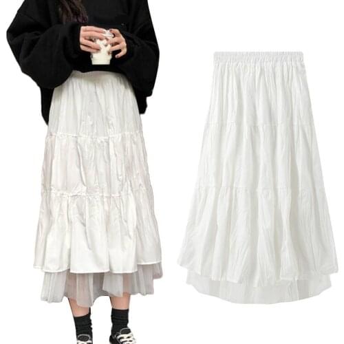 Fashion Women A Line Pleated Tulle Elastic High Waist Party Long Maxi Skirt