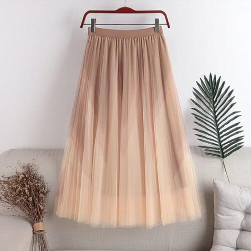 2020 NEW Autumn Winter A-line double multi-layer mesh halfbody skirt wholesales high waist Pleated Contrast Elastic waist Skirt