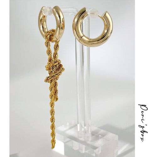 PerisBox Gold Color Knotted Tassel Chain Earrings For Women Personality Vintage Hoop Earrings Street Style Female Trend Earring