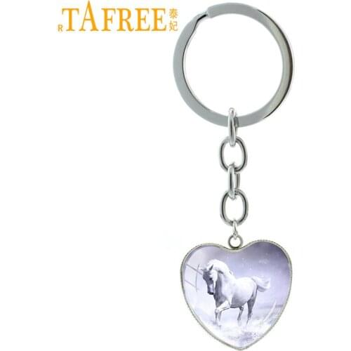TAFREE trendy key chain heart pendant keychain vintage gothic pentium horse felicity cock chicken keyring jewelry HP698