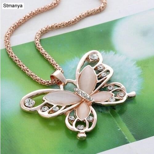 Hot Women Fashion Cute Retro chain Necklace Cats eyeball hollow butterfly Best Gift jewelry N1052