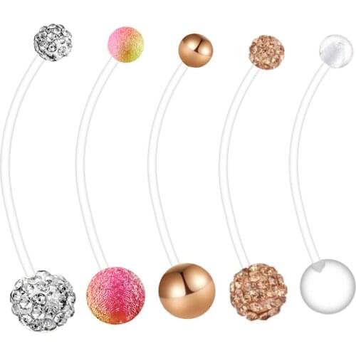 10Set/5 Style 14G Acrylic Pregnancy Navel Ring Flexible Belly Button Rings Bioplast Long Bars Wholesale Body Piercing Jewelry
