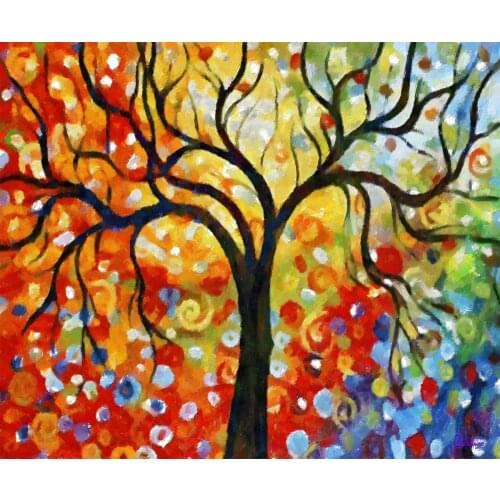 100% Hand Painted Canvas Oil Paintings Rainbow Tree Wall Art Decorative Tree Painting Home Decor Classic