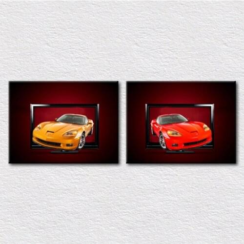 2pcs Modern decor picture Beautiful designs yellow car and red car pictures printed on canvas art decor picture set gift