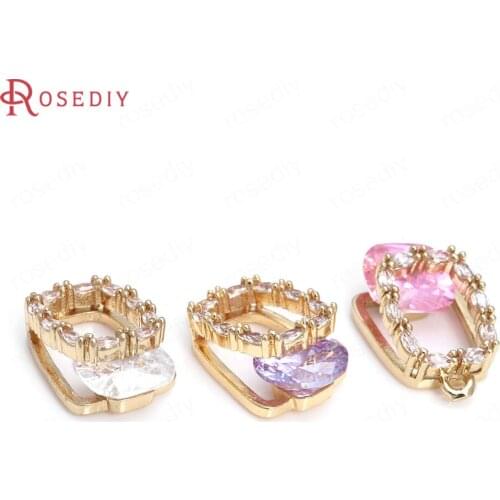 4PCS 10x15MM 24K Champagne Gold Color Brass and Zircon Rectangle Charms Pendant Jewelry Making Supplies Diy Findings Accessories