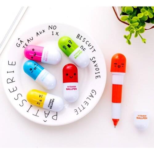 6pcs Novelty capsule ballpoint pen Cute Vitamin pill Blue color ink pens for writing Stationery Office school accessories A6205