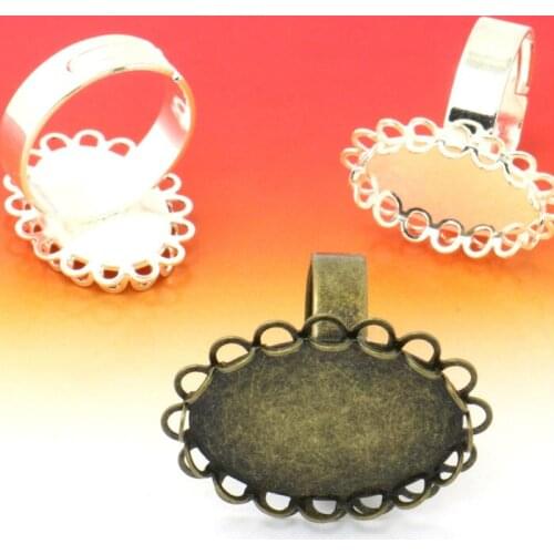 6pcs Silver/Antique Bronze plated 18*25mm Double Lace Edge Round Cabochon diamond Setting Pendant Blank Tray Jewelry accessories