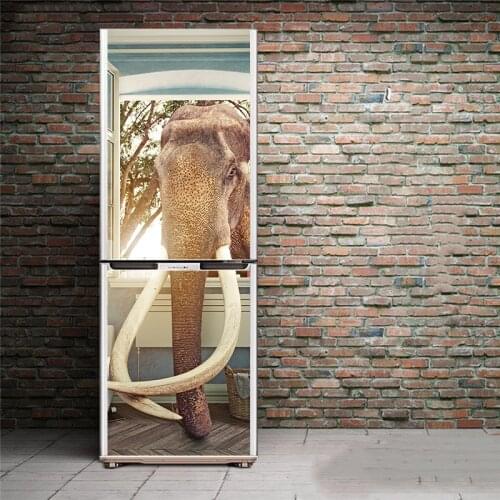 60x150cm/60x180cm elephants trunk Animal Pattern Fridge Sticker PVC Refrigerator Door Kitchen Self-adhesive Wall Stickers Decor