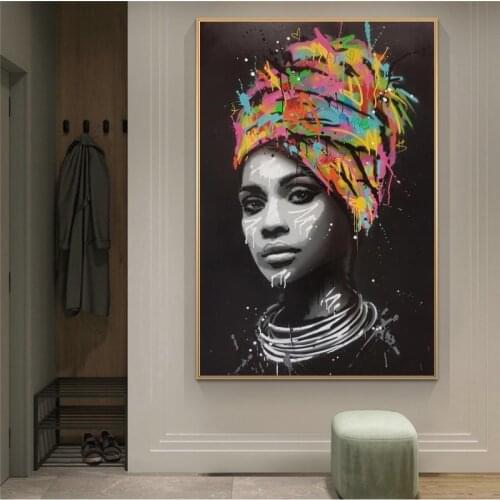 Abstract African Woman Canvas Paintings on The Wall Pop Art Black Woman Oil Paintings Wall Cuadros Pictures for Home Decoration