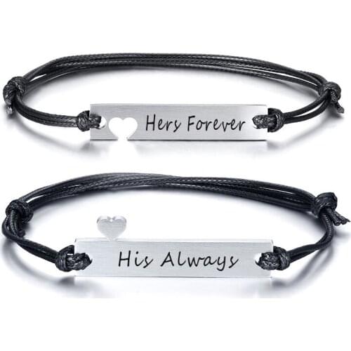 Customized Stainless Steel Couple Lover Bracelet For Men Women Rope Engrave Text Date Heart Bracelets Jewlery Gift