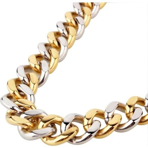 11/13/15MM Silver Color&Gold Tone Stainless Steel Cuban Curb Chain Mens Womens Necklace Or Bracelet 7-40inch Wholesale Jewelry