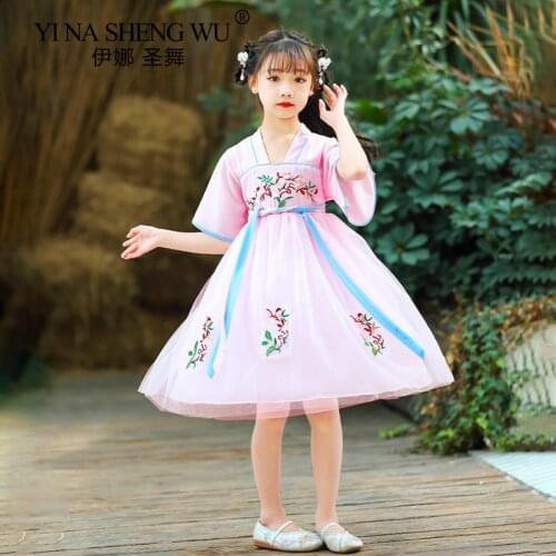 Hanfu Children Summer Ancient Chinese Traditional Costume Cosplay New Cute Loose Embroidery Girl Fairy Dresses Party Stage Dress