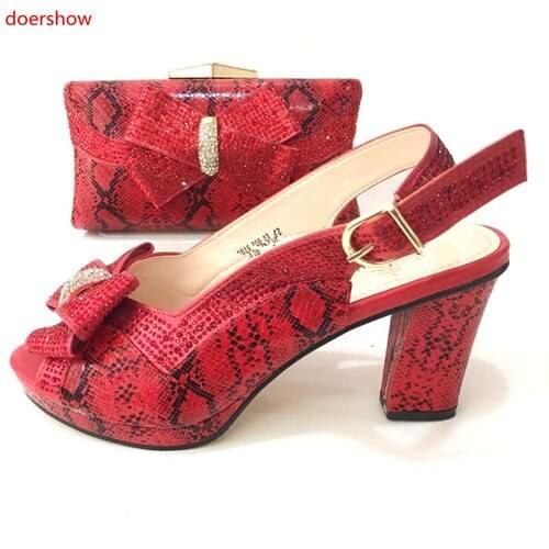 Doershow nice looking red Shoes and Bag Set African Wedding Shoe and Bag set Italy Shoe and Handbag Summer Set Women ! SM1-15