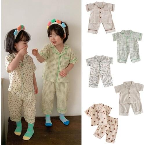 VOGUEON Baby Boys Girls Home Wear Summer Tops + Pants 2pcs Children Clothing Cartoon Print Sleepwear Toddler Kids Pajamas Sets