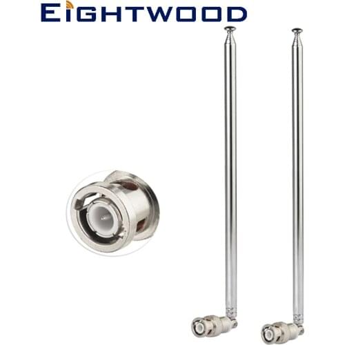 Eightwood 2-Pack HF VHF UHF 7-Sections 115cm Telescopic BNC Male Antenna for Wireless Microphone Receiver Frequency Counter