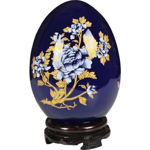 Jingdezhen Ceramic Blue Peony Lucky Egg Vase Wedding Gifts Home Handicraft Furnishing Articles
